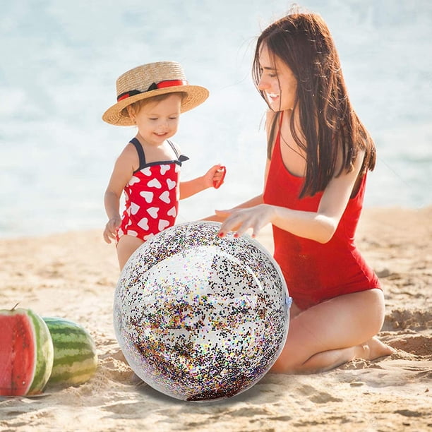 Lot De 4 Ballons Gonflables Piscine Glitter LED – Boules D’eau Avec Paillettes Argent – Pour été, Plage, Fêtes – Diamètre 30 Cm – PVC Résistant
