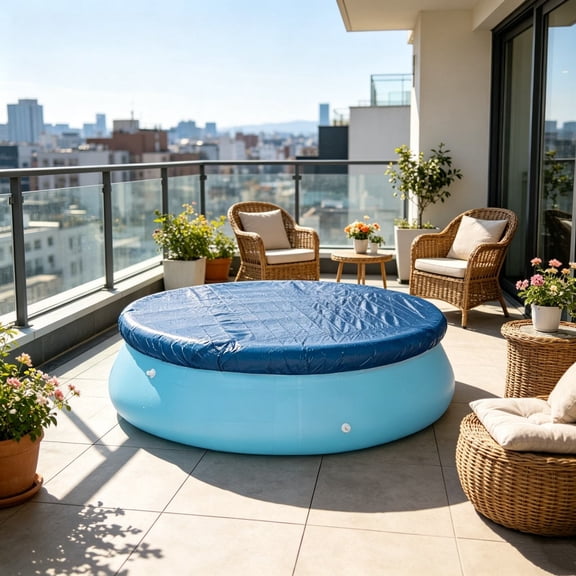 Bâche Ronde Imperméable pour Piscine hors Terre Gonflable avec Cordons de Serrage, Protection Extérieure Résistante aux Intempéries, 72,05 Po