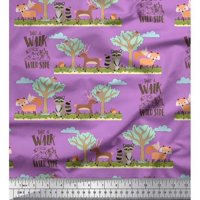 Soimoi Tissu Poly Georgette Arbre, Cerf & Racon Décor Dessin Animé Tissu Imprimé Yard 52 Pouces de Large