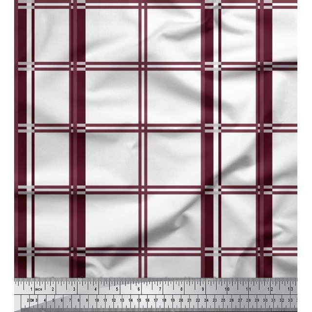 Soimoi Purple Moss Georgette Fabric Window Pane Check Fabric Prints By Yard 42 Inch Wide