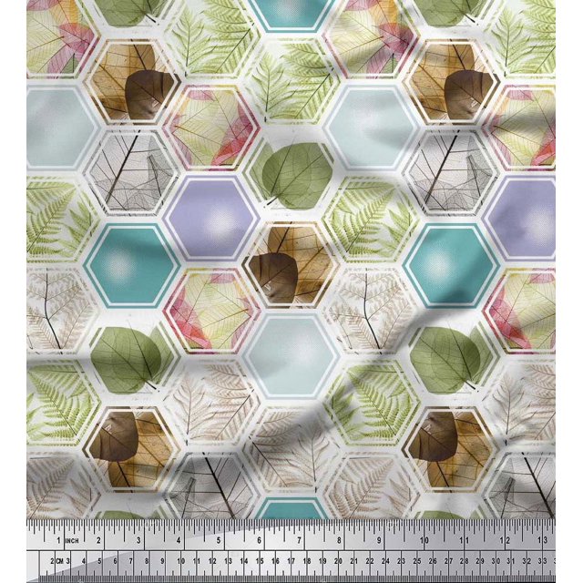 Soimoi Georgette Viscose Fabric Geometric & Leaves Patchwork Print Fabric by The Yard 42 Inch Wide