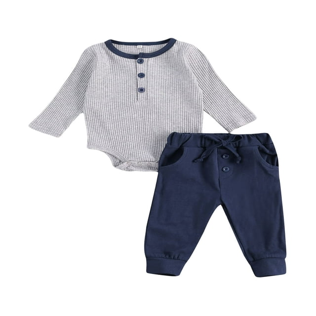 Newborn Boy Long Sleeve Romper and Pants 2PCS Set