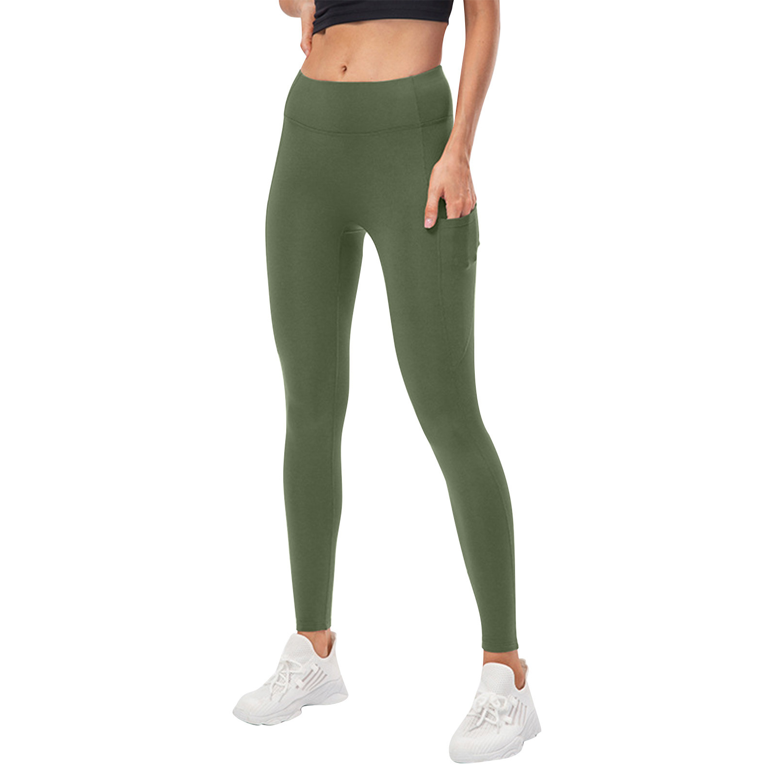 Timegard Womens Leggings Stretch Skinny Comfy Workout Running Yoga Pant Tights with Pockets Solid Color