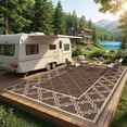 thumbnail image 3 of 9x18 Outdoor Rug Waterproof Large RV Mat, Oversized UV-Resistant Reversible Plastic Straw Rug with Stakes & Carry Bag Foldable Outdoor Carpet for Camping Picnic Beach Brown, 3 of 7