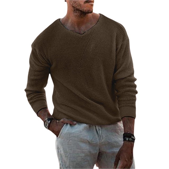 Faithtur Pull-Over à Manches Longues Col Rond Couleur Unie pour Hommes Printemps Automne