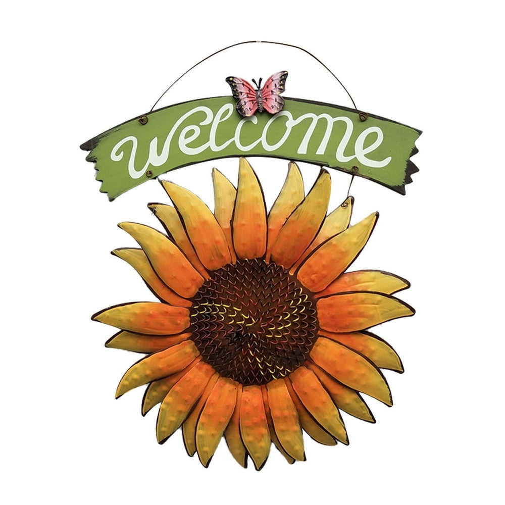 Papillon en Métal Tournesol Signe de Bienvenue Guirlande Extérieure sur la Porte d'Entrée