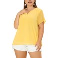 thumbnail image 1 of Agnes Orinda Women's Plus Size St. Patrick's Day Tops Swiss Dots Short Sleeve Notched Neck Spring Summer Blouses 4X Yellow, 1 of 7