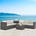 thumbnail image 1 of Gymax 8PCS Patio Rattan Sofa Sectional Conversation Furniture Set w/ White Cushion, 1 of 10