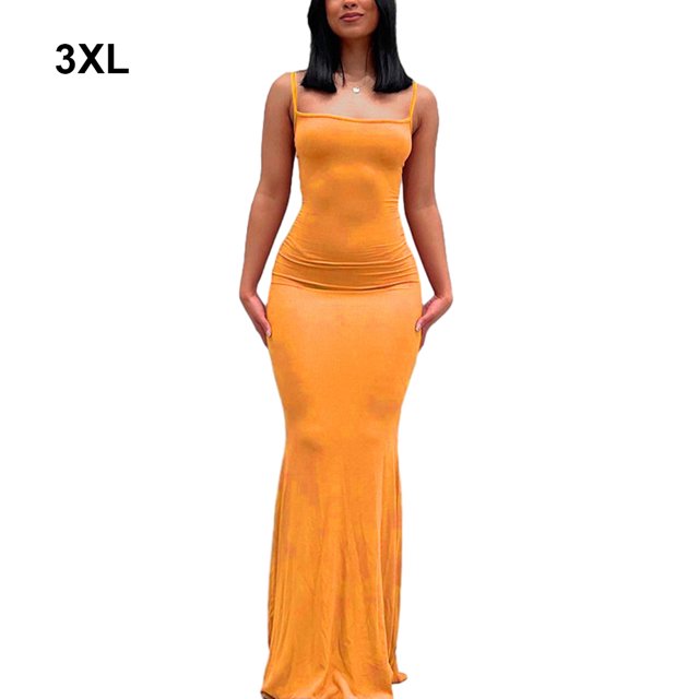 stanreset Jupe Longue Bodycon Robe de Soirée Vêtements pour Cami Spaghetti Sans Manches Forme de Corps Polyvalent Jolie Tenue d'Été Orange/3XL