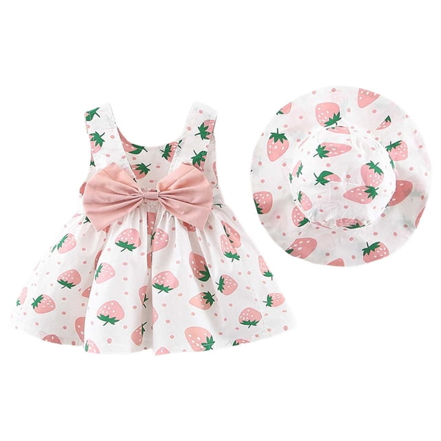 Robes pour Tout-Petits Robe Tutu Sans Manches pour Bébé Robe d'Été pour Fillette avec Chapeaux Ensemble 2 Pcs Robe de Fée Tout-Petit 3-4 Ans