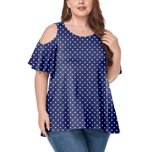 CHUANK Women‘s Plus Size Cold Shoulder Tunic Top Summer Short Sleeve Blouse