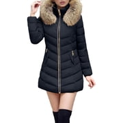 ManxiVoo Women's Long Insulated Quilted Puffer Coat With Hood Thermal Warm Parka Style Winter Jacket XL Size Black