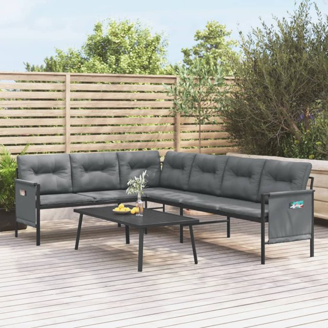 vidaXL Canapé d'Angle de Jardin Acier Anthracite et Textilène