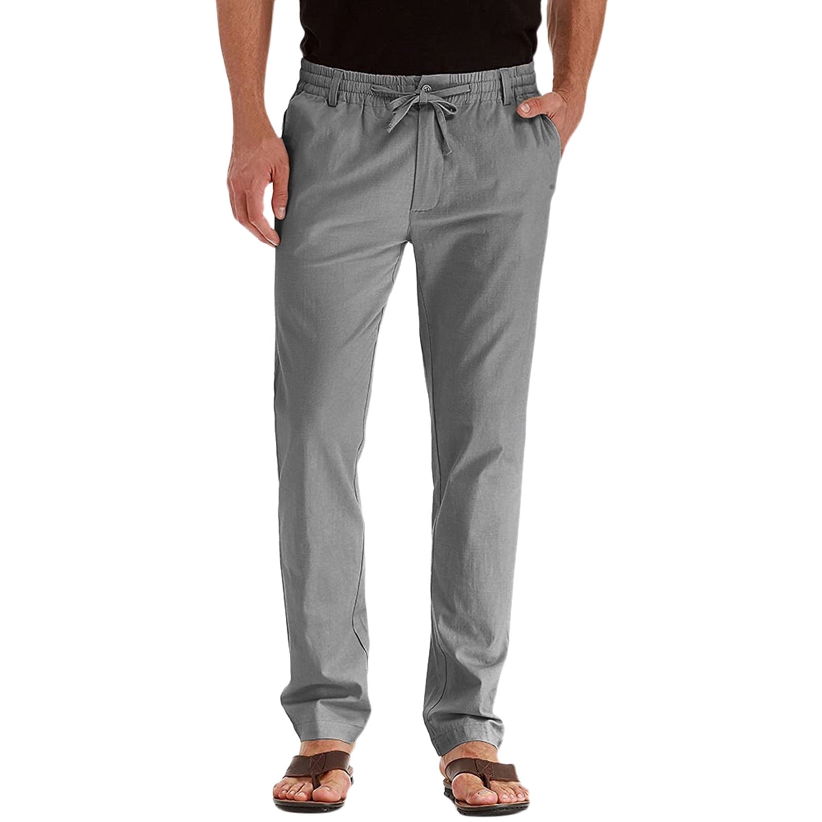 WEIYLL Pants for Men Casual Elastic Waist Adjustable Drawstring Grey Trousers Size XXL