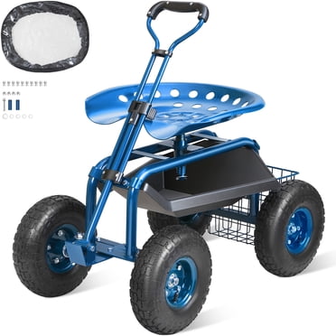 VEVOR Chariot de Jardin Roulant avec Roues, Tabouret de Jardinage pour la Plantation, Siège Pivotant à 360 Degrés, Chariot Trottinette avec Poignée de Direction et Plateau à Outils Utilitaires, pour Patio, Cour et Extérieur, Bleu