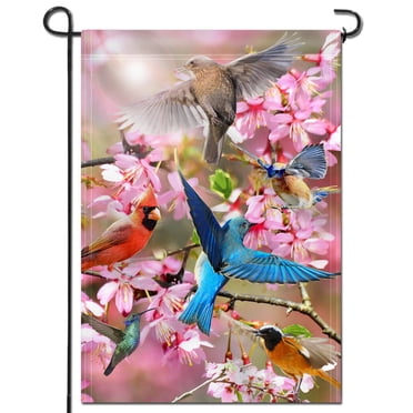 ANLEY Drapeau Décoratif de Jardin Printanier Premium Double Face, Drapeaux de Bienvenue pour Fleurs et Oiseaux - 18 x 12,5 Pouces