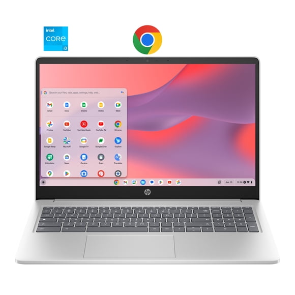 Chromebook HP 15,6 pouces, Intel Core i3-N305, 8 Go de RAM, 128 Go de stockage UFS, argent minéral, 15a-nb0020ca