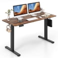 thumbnail image 1 of Costway 55" x 24" Electric Standing Desk with 3 Memory Height Settings 2 Hanging Hooks Brown, 1 of 10
