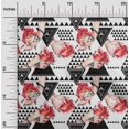thumbnail image 1 of oneOone Tissu Cambric Coton Rouge Triangle Géométrique Matériel de Couture Imprimé Tissu au Mètre 42 Pouces de Large, 1 of 4
