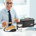thumbnail image 4 of Steel Smart Lunch Box With Insulated Fabric Bag - Black | 2 Round Inner Steel Containers 500ml Each+ 1 Oval Container 675ml+ Spoon - Leak Proof, Odour Proof, Easy To Carry, Food Grade, 4 of 5