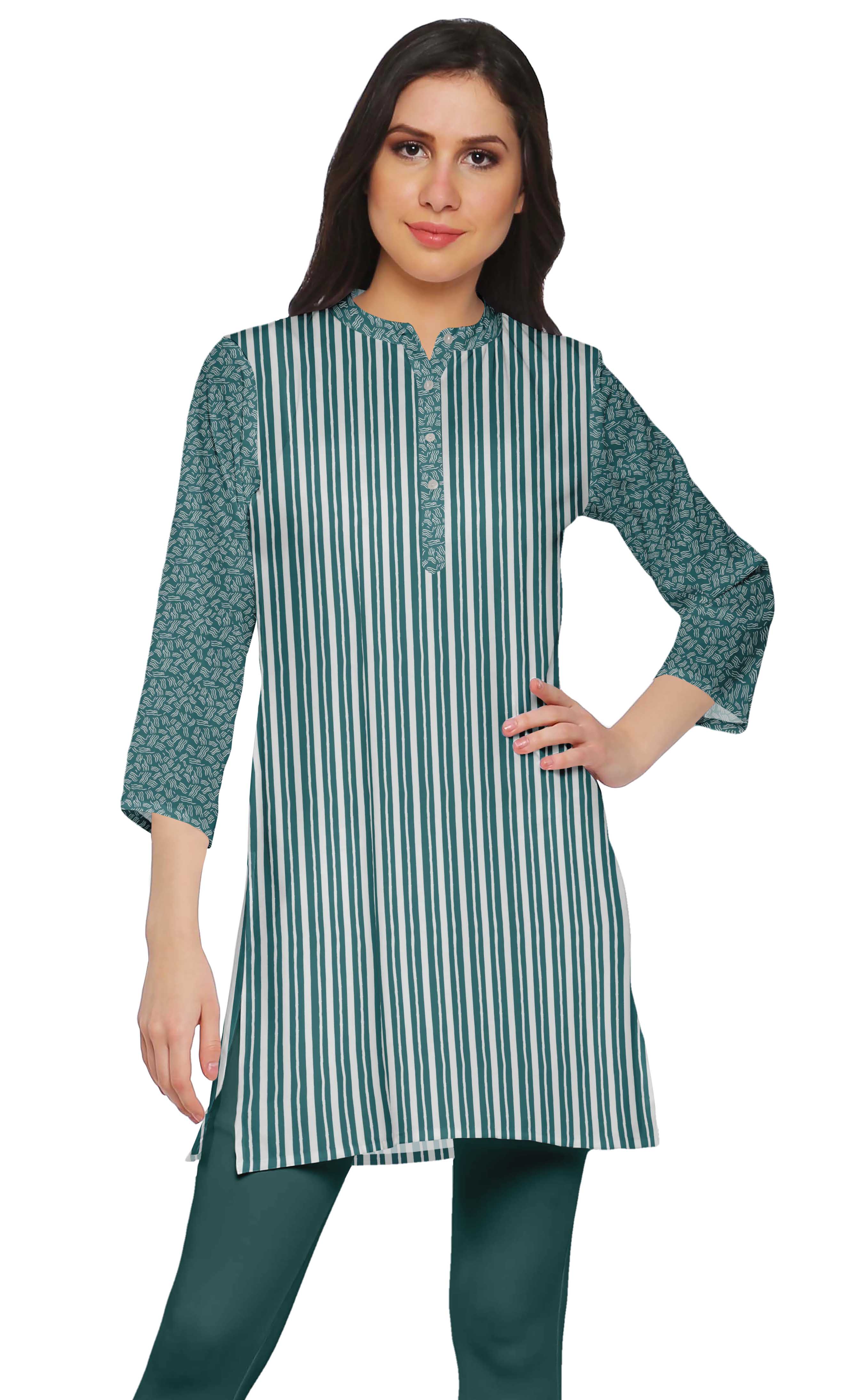 Moomaya Kurta Court Imprimé à Fente Latérale Tunique pour Femmes Tenue d'Été Kurti pour Dames