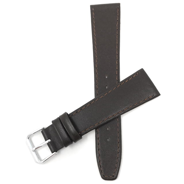 Extra Long (XL), 20mm Stitching, Leather Slim Watch Strap Band, Silver Coloured Buckle