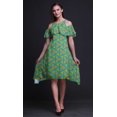 thumbnail image 2 of Bimba Green Geometric Print Cold Shoulder Women Swing Tunic Flutter Sleeve Midi Dress - XX-Large, 2 of 6
