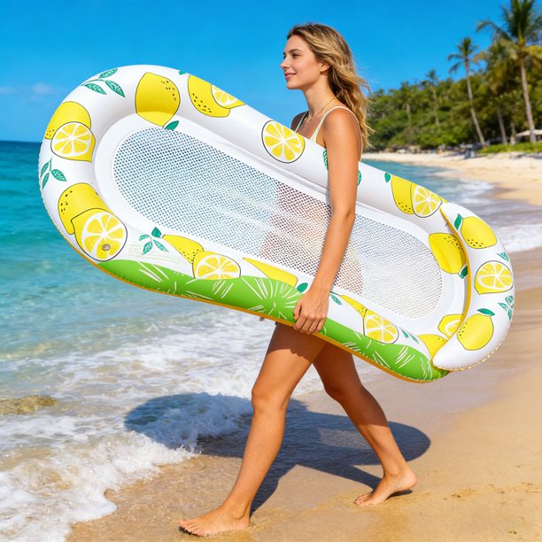 Piscine Flottante Gonflable pour Adultes, Eau Confortable avec Dossier Réglable et Porte-Gobelet pour Se Détendre au Bord d'Un Lac Ou à la Plage
