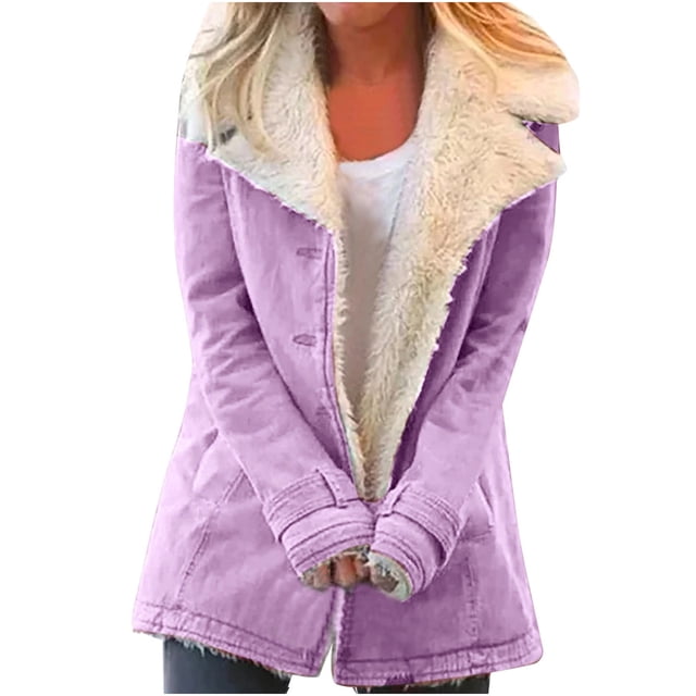 KIHOUT Spring Winter Warm Coat Women Plus Size Winter Warm Composite Plush Button Lapels Jacket Outwear Coat,Size S-5XL