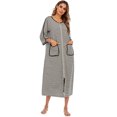 thumbnail image 2 of Dalazy Robe de Nuit Femme Décontractée Manches Longues Double Poche Fermeture Éclair Automne Hiver Robe de Maison Vêtements de Nuit Gris P, 2 of 6