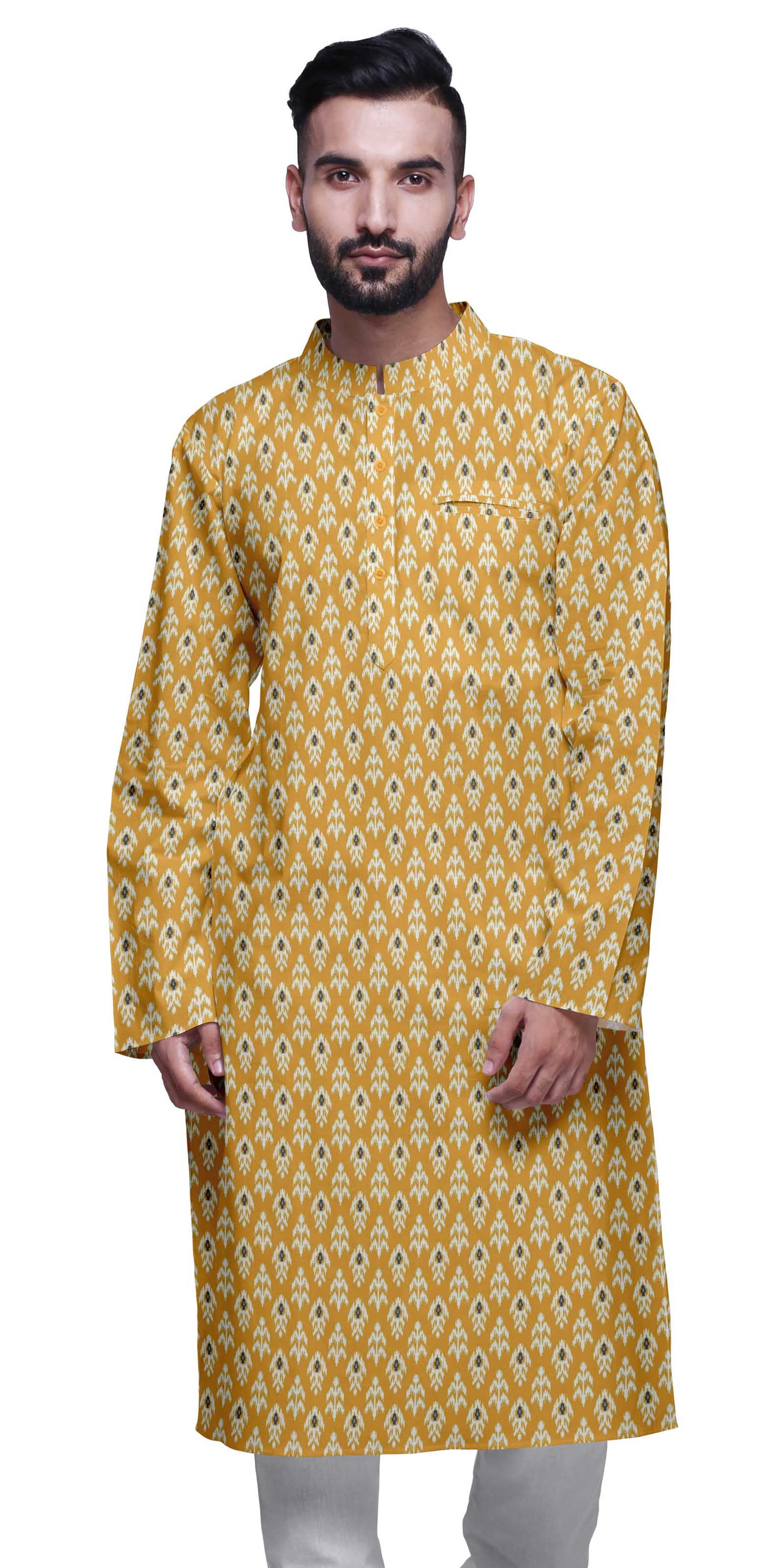 Atasi Kurta Imprimé pour Hommes Col Mandarin Popeline de Coton Kurta Chemise Décontractée