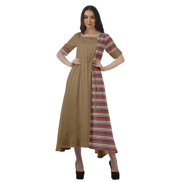 Moomaya Robe de Soirée à Manches Courtes en Viscose Style Santoon à Encolure Dégagée pour Femmes
