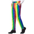 thumbnail image 4 of INSPIRE CHIC Men's Striped Pants Skinny Fit Color Block Dress Trousers 32 Multicolor, 4 of 7