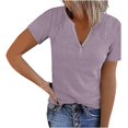 thumbnail image 1 of Jsaierl Ribbed Knit Tank Tops for Women Solid Color Notched V Neck Short Sleeve Shirts Daily Going Out Basic Tees Tops, 1 of 6