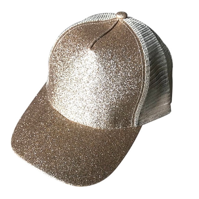 Mode Femmes Anti Soleil Paillettes Mesh Réglable Chapeau de Queue de Cheval Coton Casquette de Baseball