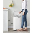 thumbnail image 2 of SONGMICS 8-Gallon Trash Can, Stainless Steel, with Hinged Lid, Plastic Inner Bucket, Soft Closure, Odor Proof, Hygienic, White, 2 of 8