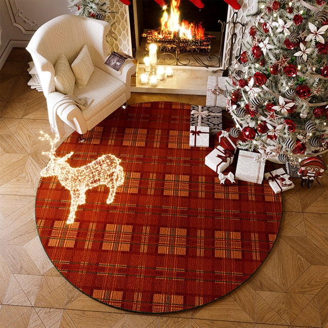 Leutsin Round Christmas Area Rug ,Red Christmas Tree Kids Room Crawl Blanket ,Christmas Living Room Decor Rug ,Christmas Non-Slip Washable Runner Floor Mats for Bedroom Kitchen Hallway Decor