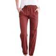 thumbnail image 2 of RKSTN Womens Pants Woman Solid Color Cotton And Linen Drawstring Elastic Waist Long Straight Pants Soft Loose Straight Leg Hiking Pants, 2 of 4