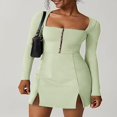 thumbnail image 3 of Robe de Soirée à Manches Longues pour Femmes avec Ourlet Fendu et Col en U, 3 of 7