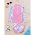 thumbnail image 3 of Xnihocha Littl E Big Girls Floral 2 Pcs Rash Guard Sets Zip Neck Swim Shirts With Shorts Swimsuits Pink 11-12Y, 3 of 7