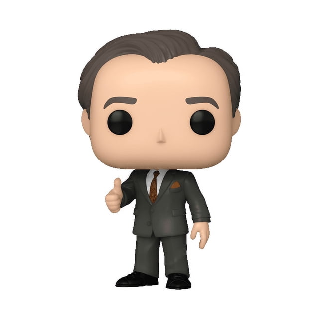 Funko Pop! Television: Saved by the Bell - Mr. Belding Vinyl Figure showing a front-facing vinyl figure of Mr. Belding wearing a dark grey suit with a white shirt, brown patterned tie, and matching pocket square, giving a thumbs-up gesture, standing over three inches tall, suitable for collectors of bobble heads and vinyl figures.
