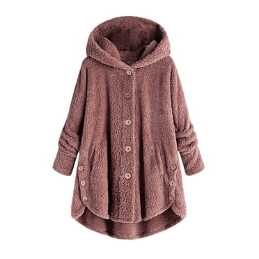 lcziwo Todays Deals Womens Sherpa Jacket with Hood Plus Size Cute Teddy Bear Coats Button Down Fleece Faux Fur Cardigans Winter Outerwear 2024 Pink,XXXXXL