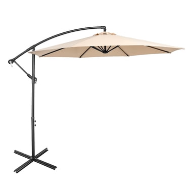 Costway Parasol Déporté de Patio 10 Pi avec 8 Baleines, Base en Croix, Inclinable, Beige