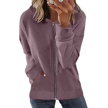 TIMIFIS Women's Hoodies Fall Jacket Oversized Sweatshirts Casual Drawstring Clothes Zip Up Hoodie Long Sleeve Workout Hooded Top-Purple-1-SFall