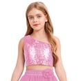thumbnail image 3 of iixpin Girls Off Shoulder Tops Kids Sparkle Glitter Spaghetti Straps Pageant Crop Tank Top Pink 8, 3 of 6