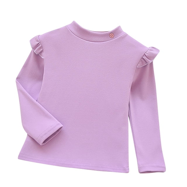 Besolor Chemises à Manches Longues pour Bébé Filles, Col Rond Imprimé à Volants, Basiques, Blouse en Coton pour Enfants, Automne