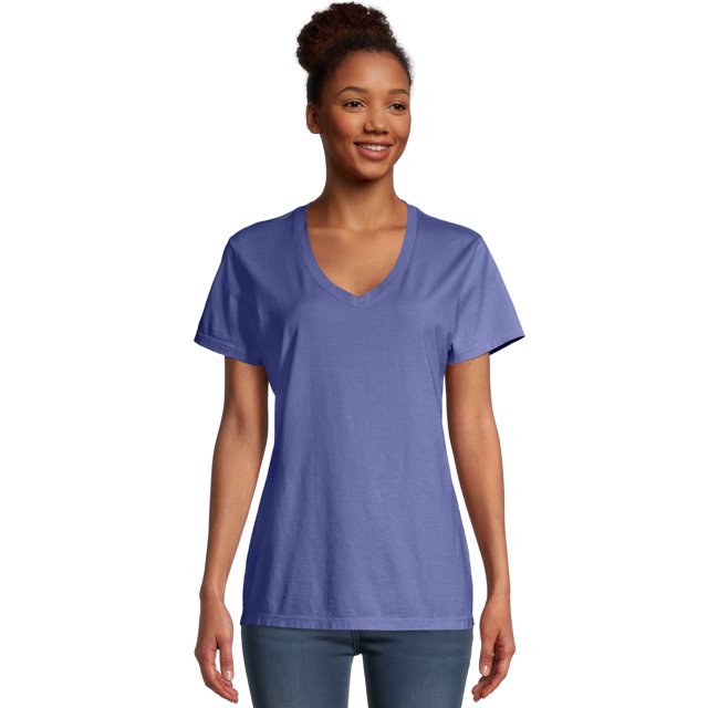 Hanes Womens ComfortWash V-Neck Tee, 2XL, Deep Forte Blue