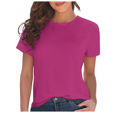 HXWCHs Women Solid Casual Basic T Shirt Women's Casual Short Sleeve Tee Soft Breathable Everyday Basic top Loose Fit Comfortable Solid Color T-Shirt XXXL Hot Pink