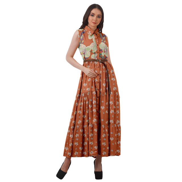 Moomaya Robe d'Été Sans Manches Chemise à Boutons Tenues Décontractées Femmes Grande Taille