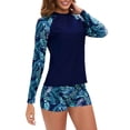 thumbnail image 4 of Penkiiy Women 2 Piece Rash Guard Long Sleeve Swimsuits Swim Shirt with Shorts Set Sun Protection Surf Bathing Suits XS Blue, 4 of 6